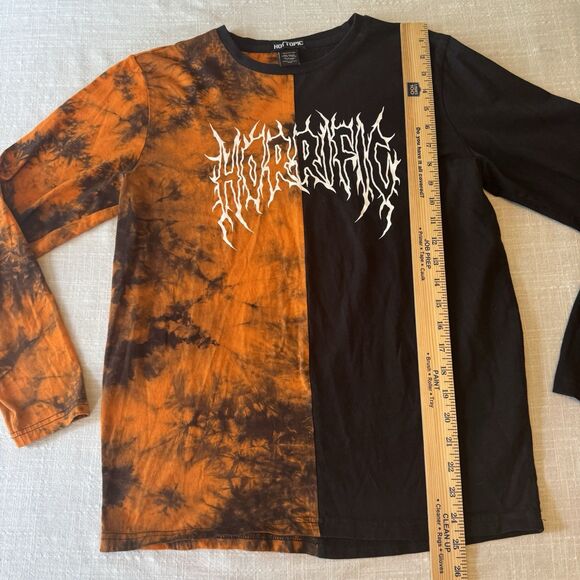 Hot Topic Black & Orange Horrific Split Wash Long-Sleeve T-Shirt Adult Small - Picture 7 of 9